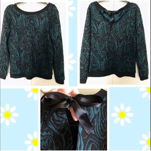 🎷Hinge Sweater Sz S💚Emerald Green/Black 💚Tie on Back Neck💚Textured Top